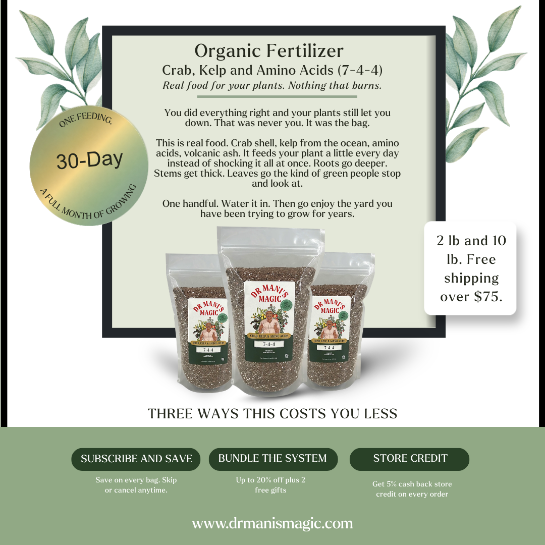 Organic Fertilizer | Crab, Kelp & Amino Acids (7‑4‑4) | Long-Lasting, Burn-Free Boost | Slow-Release Power for Steady Plant Growth