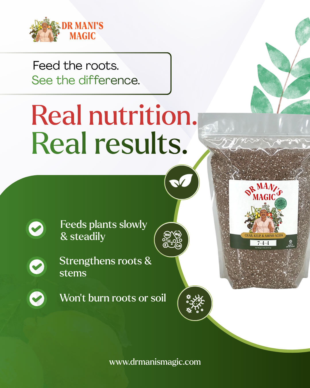 Organic Fertilizer | Crab, Kelp & Amino Acids (7‑4‑4) | Long-Lasting, Burn-Free Boost | Slow-Release Power for Steady Plant Growth