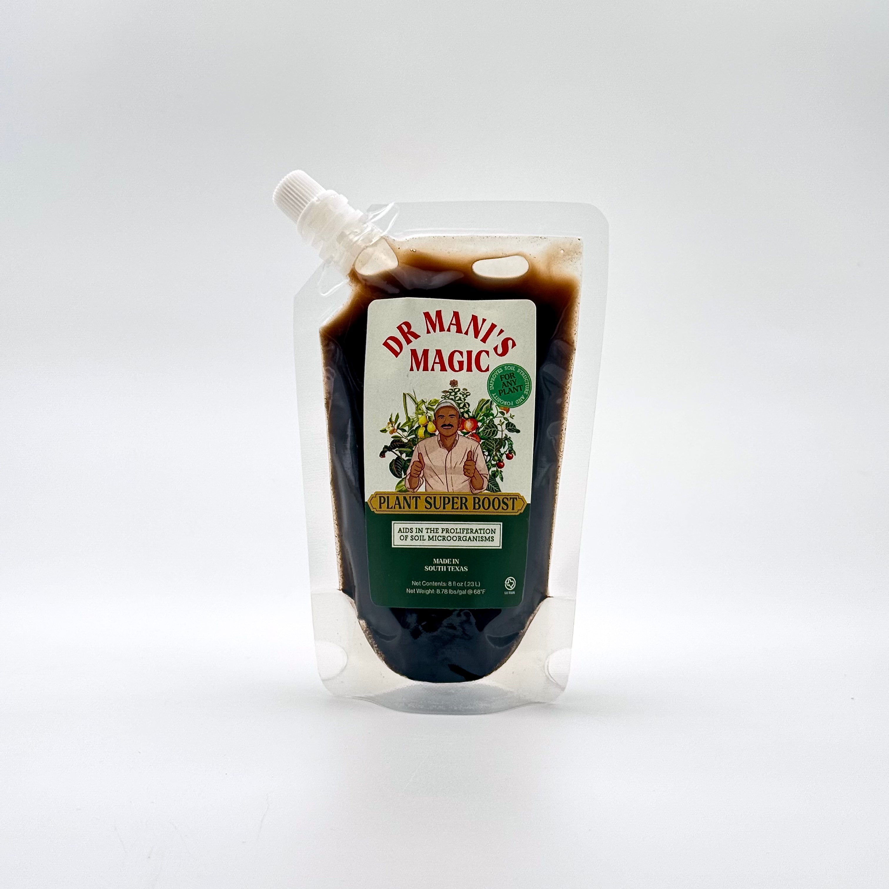 Dr Mani's Magic Plant Super Boost packaging on a white background