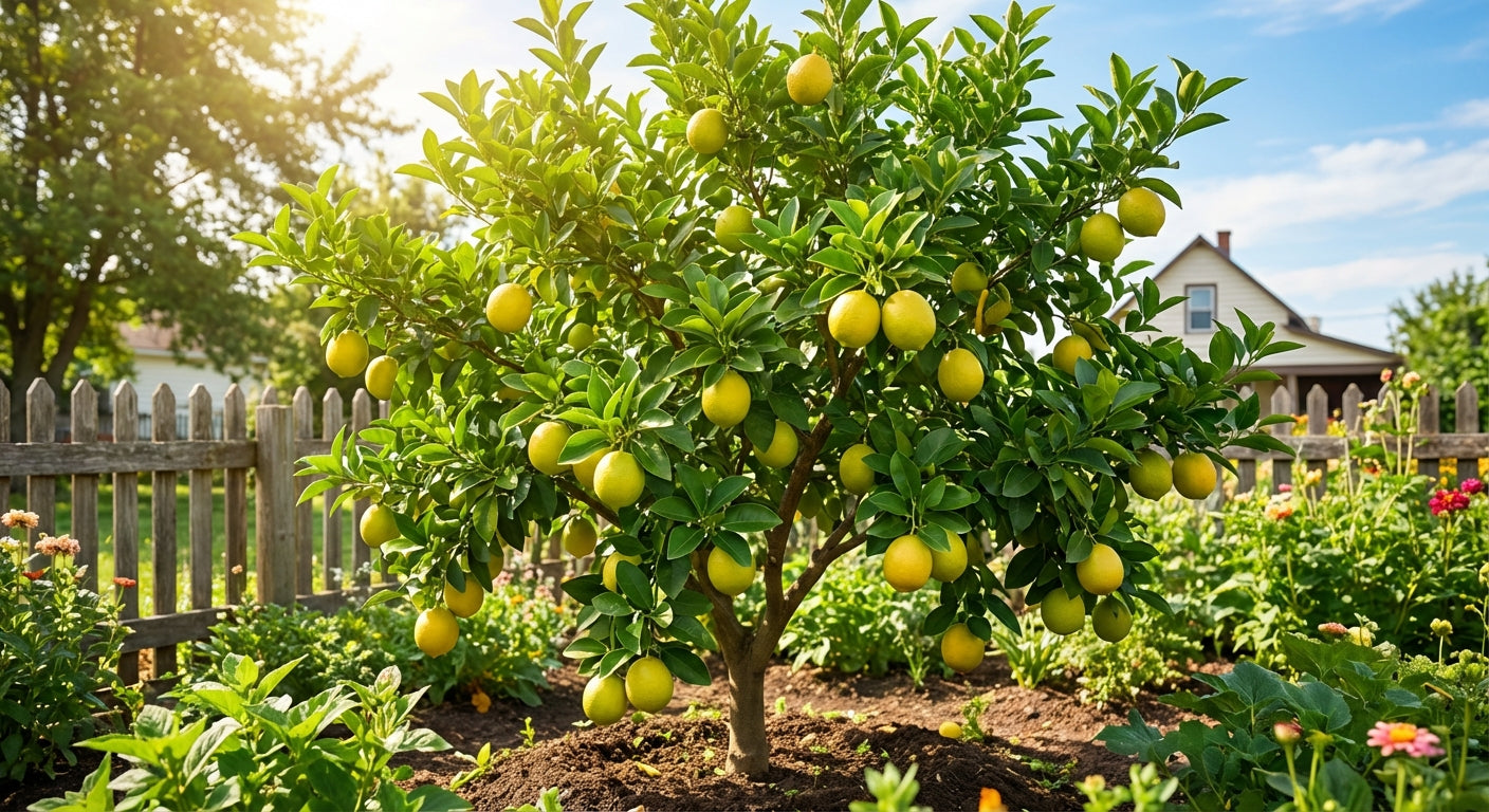 Palestine Sweet Lime Lemon tree with ripe lemons in a garden setting