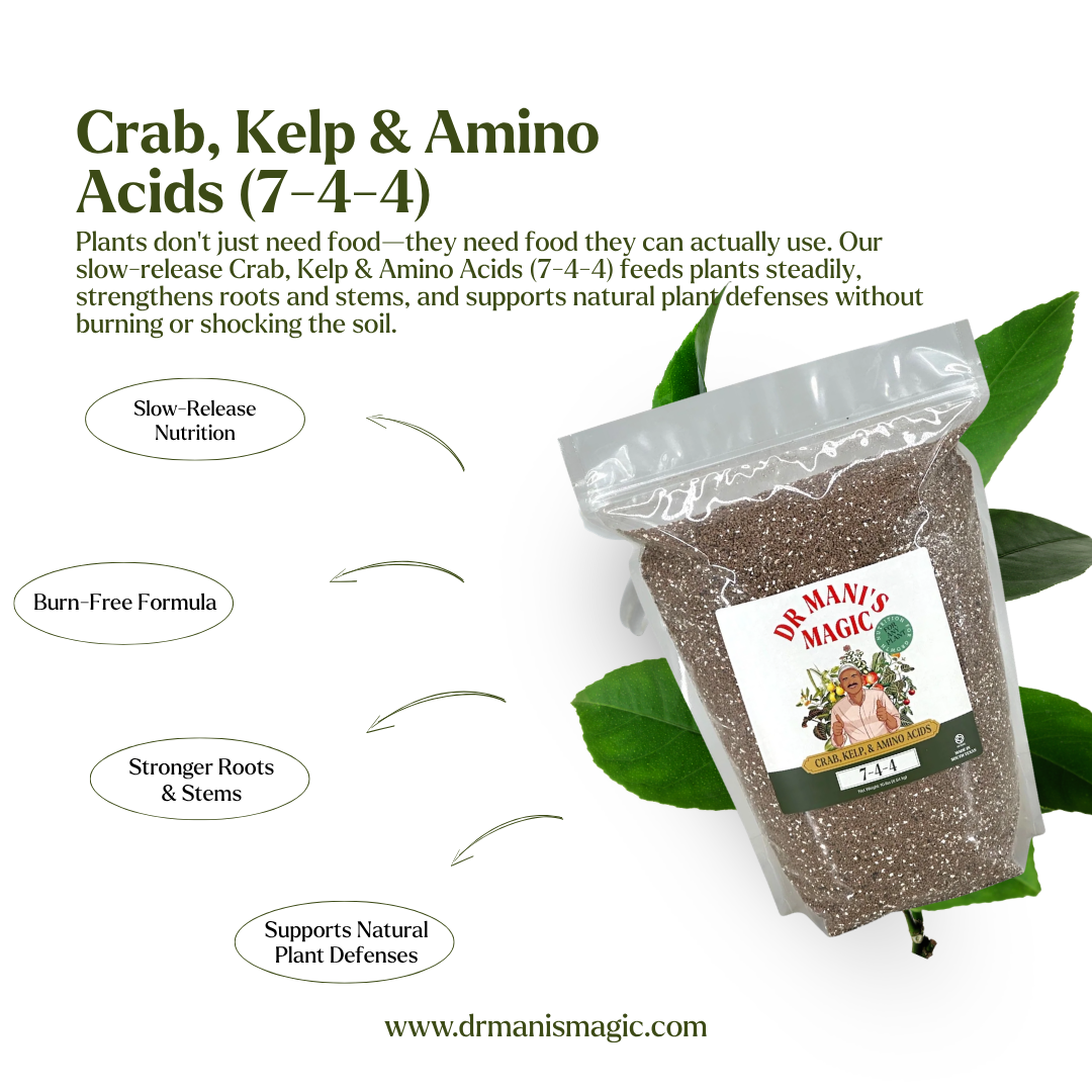 Organic Fertilizer | Crab, Kelp & Amino Acids (7‑4‑4) | Long-Lasting, Burn-Free Boost | Slow-Release Power for Steady Plant Growth