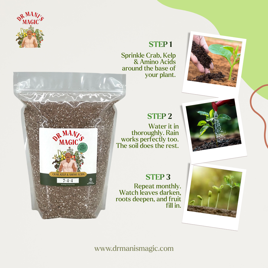 Organic Fertilizer | Crab, Kelp & Amino Acids (7‑4‑4) | Long-Lasting, Burn-Free Boost | Slow-Release Power for Steady Plant Growth
