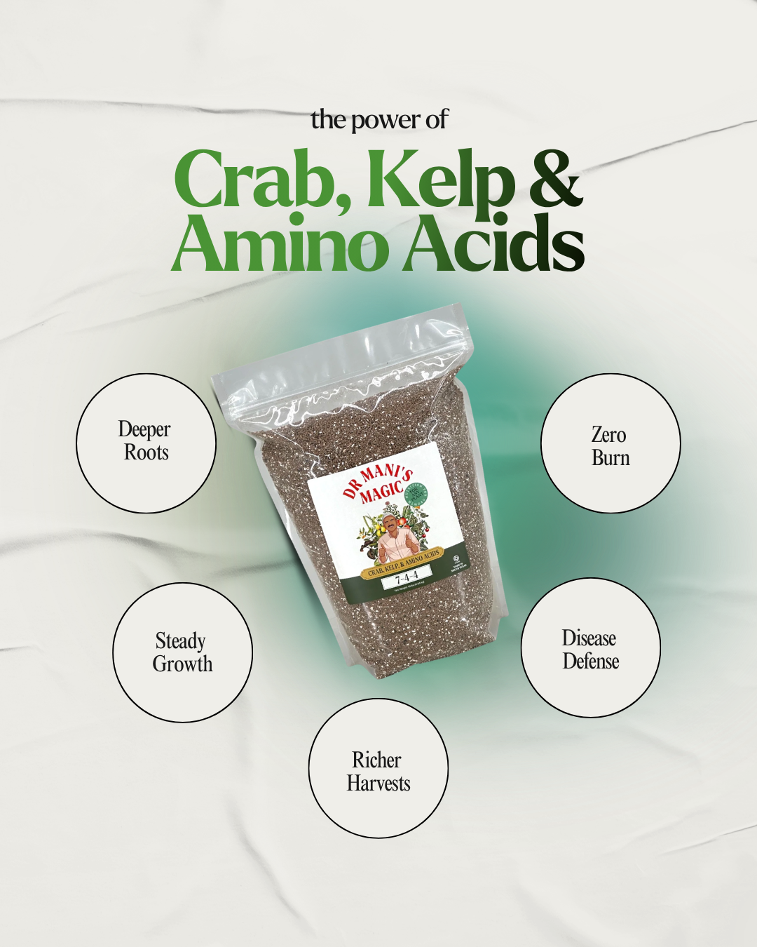 Organic Fertilizer | Crab, Kelp & Amino Acids (7‑4‑4) | Long-Lasting, Burn-Free Boost | Slow-Release Power for Steady Plant Growth