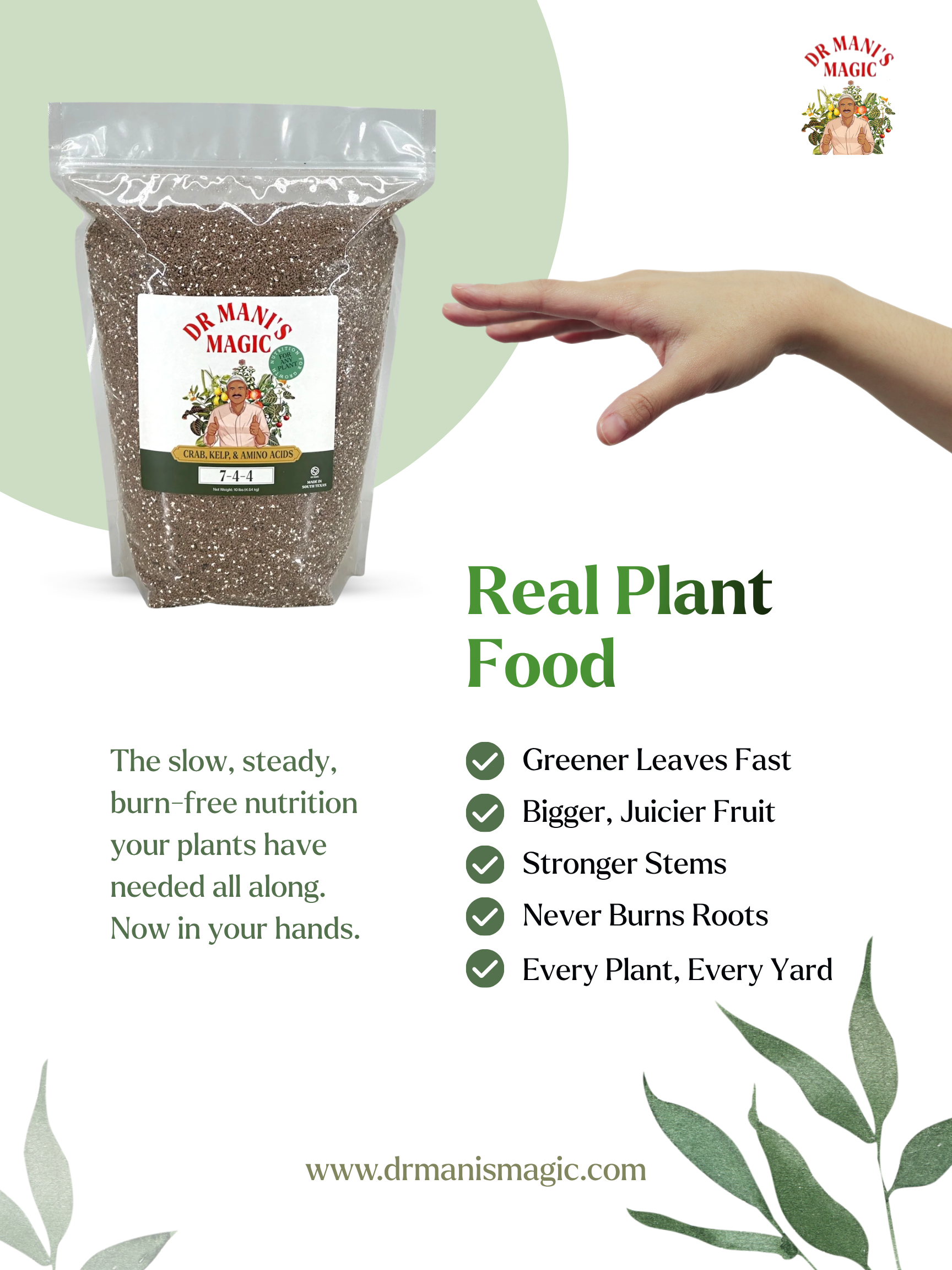 Organic Fertilizer | Crab, Kelp & Amino Acids (7‑4‑4) | Long-Lasting, Burn-Free Boost | Slow-Release Power for Steady Plant Growth
