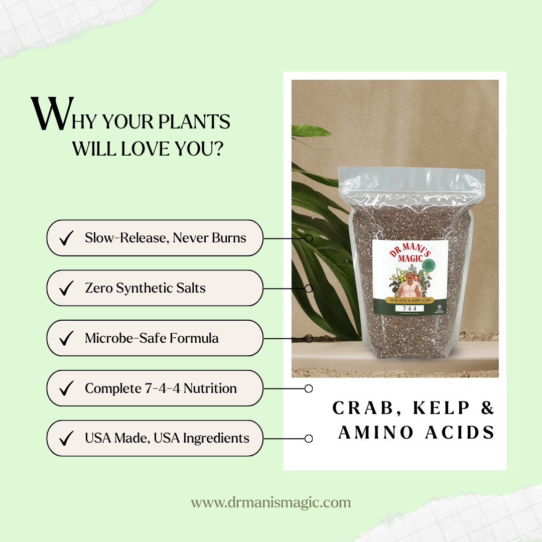Organic Fertilizer | Crab, Kelp & Amino Acids (7‑4‑4) | Long-Lasting, Burn-Free Boost | Slow-Release Power for Steady Plant Growth