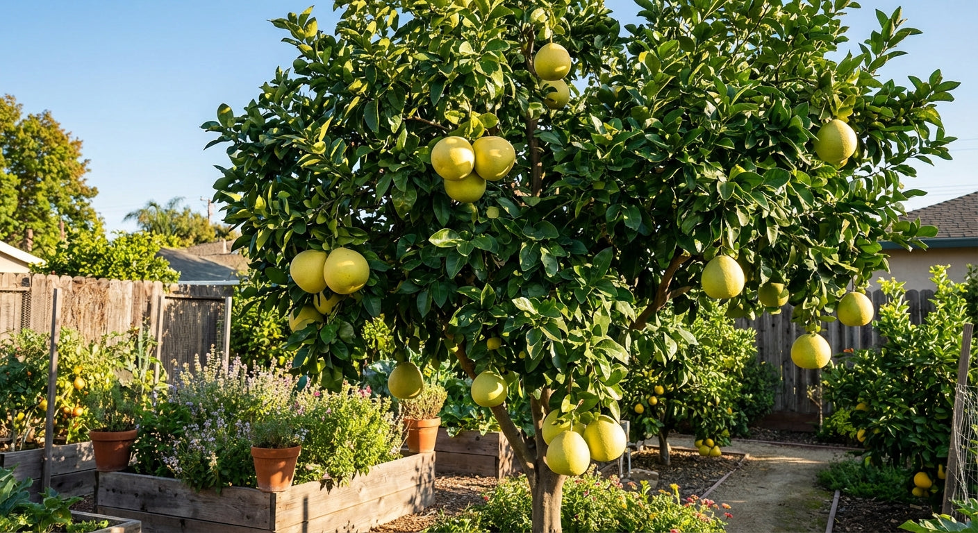Chandler Pomelo Grapefruit tree with fruits in a garden setting