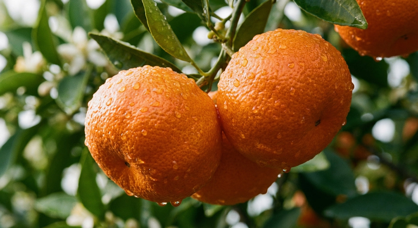 Page Mandarin Tree Oranges on a tree branch with green leaves